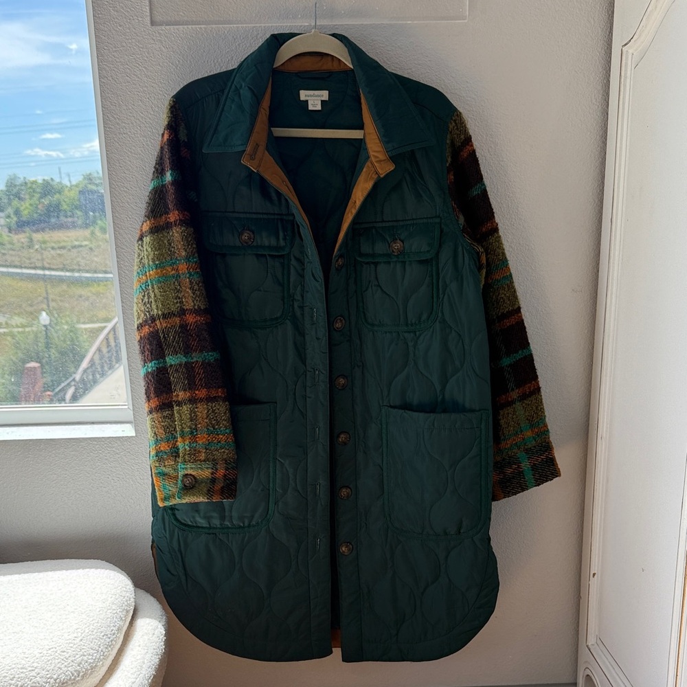 Sundance Size L Plaid Sleeve Quilted Fall Jacket